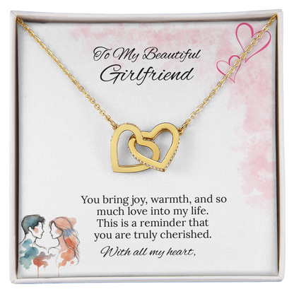 To My Girlfriend Interlocking Hearts Necklace in Luxury or Standard Black & White Box