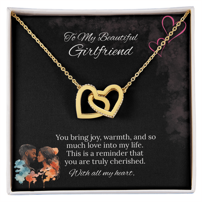 African American - To My Girlfriend Interlocking Hearts Necklace in Luxury or Standard Black & White Box