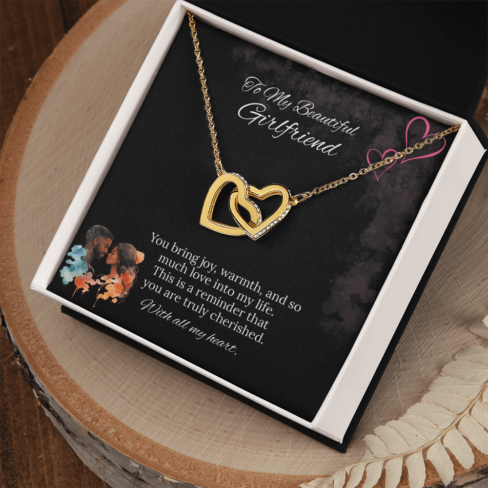 African American - To My Girlfriend Interlocking Hearts Necklace in Luxury or Standard Black & White Box