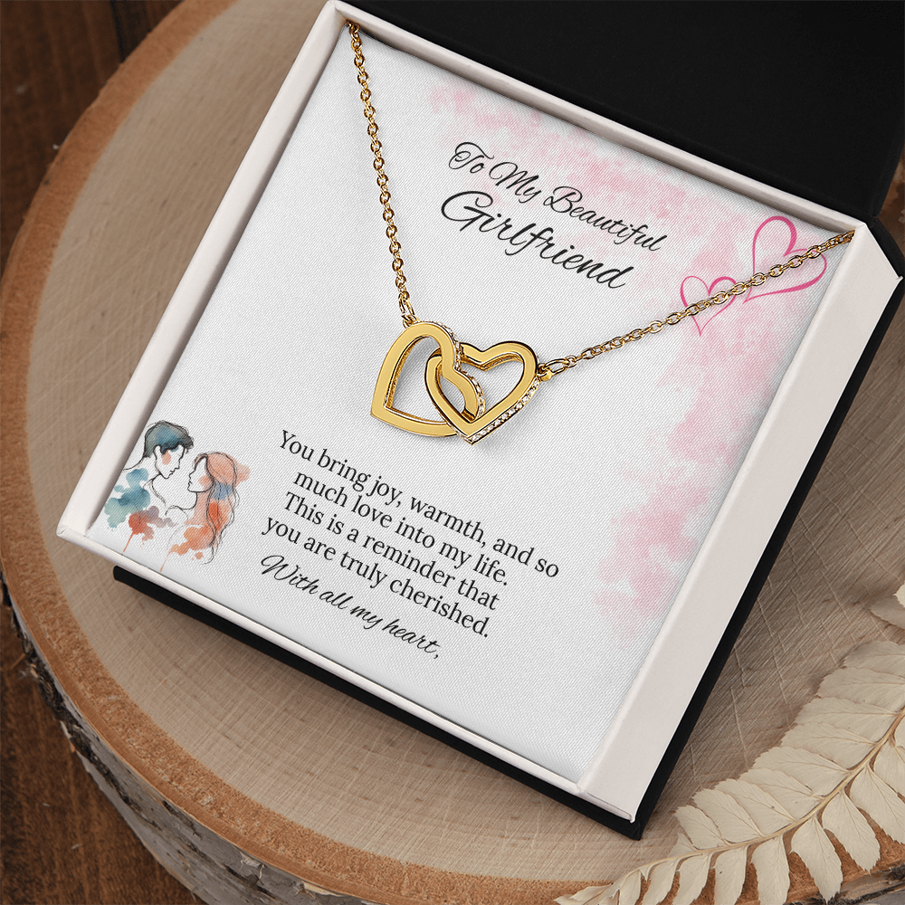 To My Girlfriend Interlocking Hearts Necklace in Luxury or Standard Black & White Box
