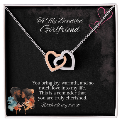 African American - To My Girlfriend Interlocking Hearts Necklace in Luxury or Standard Black & White Box
