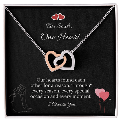 For My Love Interlocking Hearts Necklace (Yellow Gold & White Gold) - Soulmate (Female)