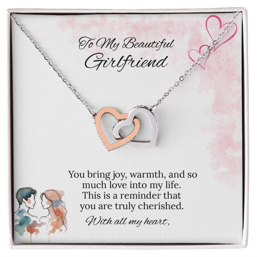 To My Girlfriend Interlocking Hearts Necklace in Luxury or Standard Black & White Box