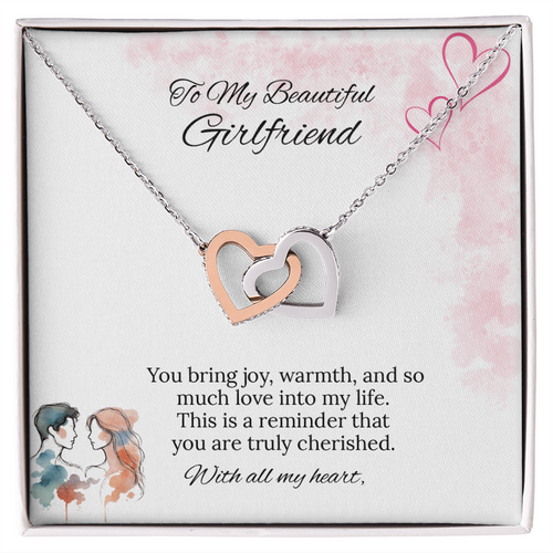 To My Girlfriend Interlocking Hearts Necklace in Luxury or Standard Black & White Box