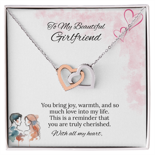 To My Girlfriend Interlocking Hearts Necklace in Luxury or Standard Black & White Box