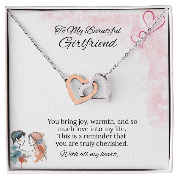 To My Girlfriend Interlocking Hearts Necklace in Luxury or Standard Black & White Box