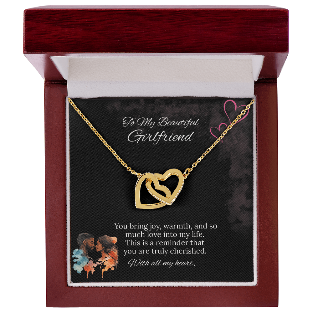 African American - To My Girlfriend Interlocking Hearts Necklace in Luxury or Standard Black & White Box