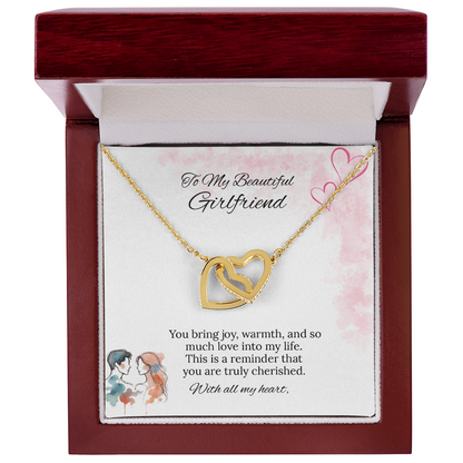 To My Girlfriend Interlocking Hearts Necklace in Luxury or Standard Black & White Box