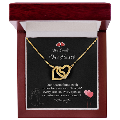 For My Love Interlocking Hearts Necklace (Yellow Gold & White Gold) - Soulmate (Female)