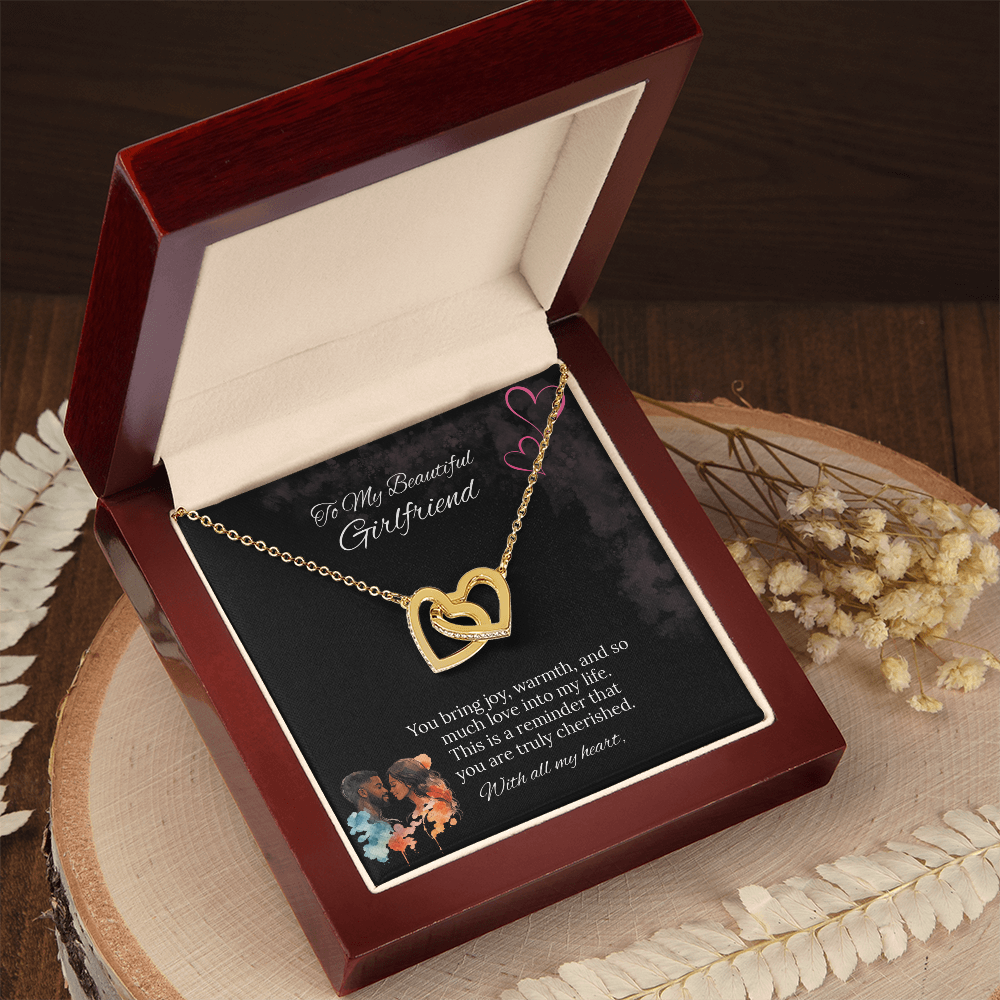 African American - To My Girlfriend Interlocking Hearts Necklace in Luxury or Standard Black & White Box