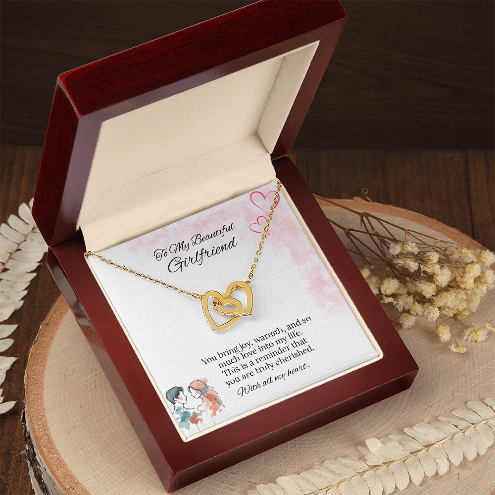 To My Girlfriend Interlocking Hearts Necklace in Luxury or Standard Black & White Box