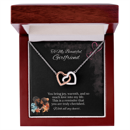 African American - To My Girlfriend Interlocking Hearts Necklace in Luxury or Standard Black & White Box