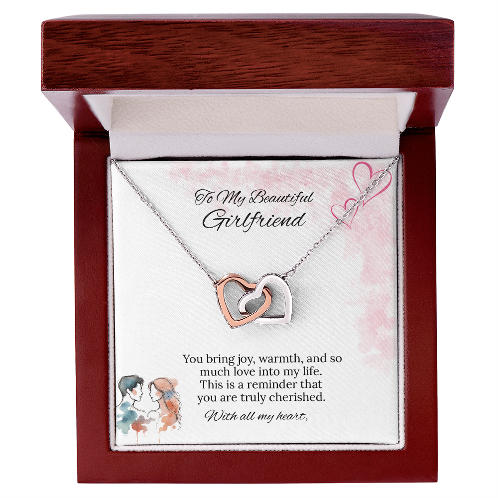 To My Girlfriend Interlocking Hearts Necklace in Luxury or Standard Black & White Box