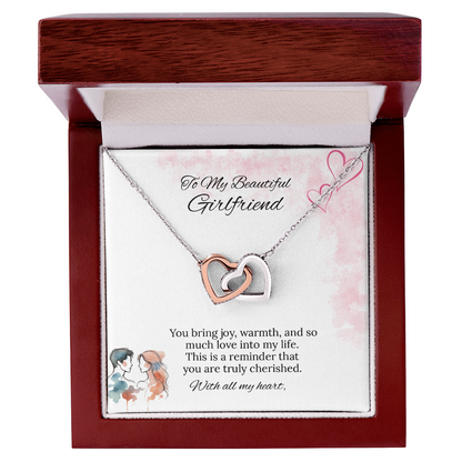 To My Girlfriend Interlocking Hearts Necklace in Luxury or Standard Black & White Box