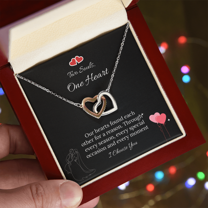 For My Love Interlocking Hearts Necklace (Yellow Gold & White Gold) - Soulmate (Female)