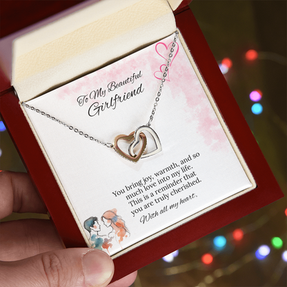 To My Girlfriend Interlocking Hearts Necklace in Luxury or Standard Black & White Box