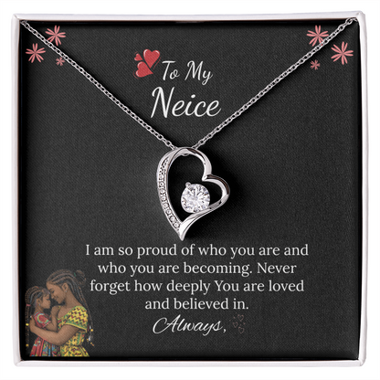 African American - For My Niece Forever Love Necklace in Luxury and Black & White Standard Box
