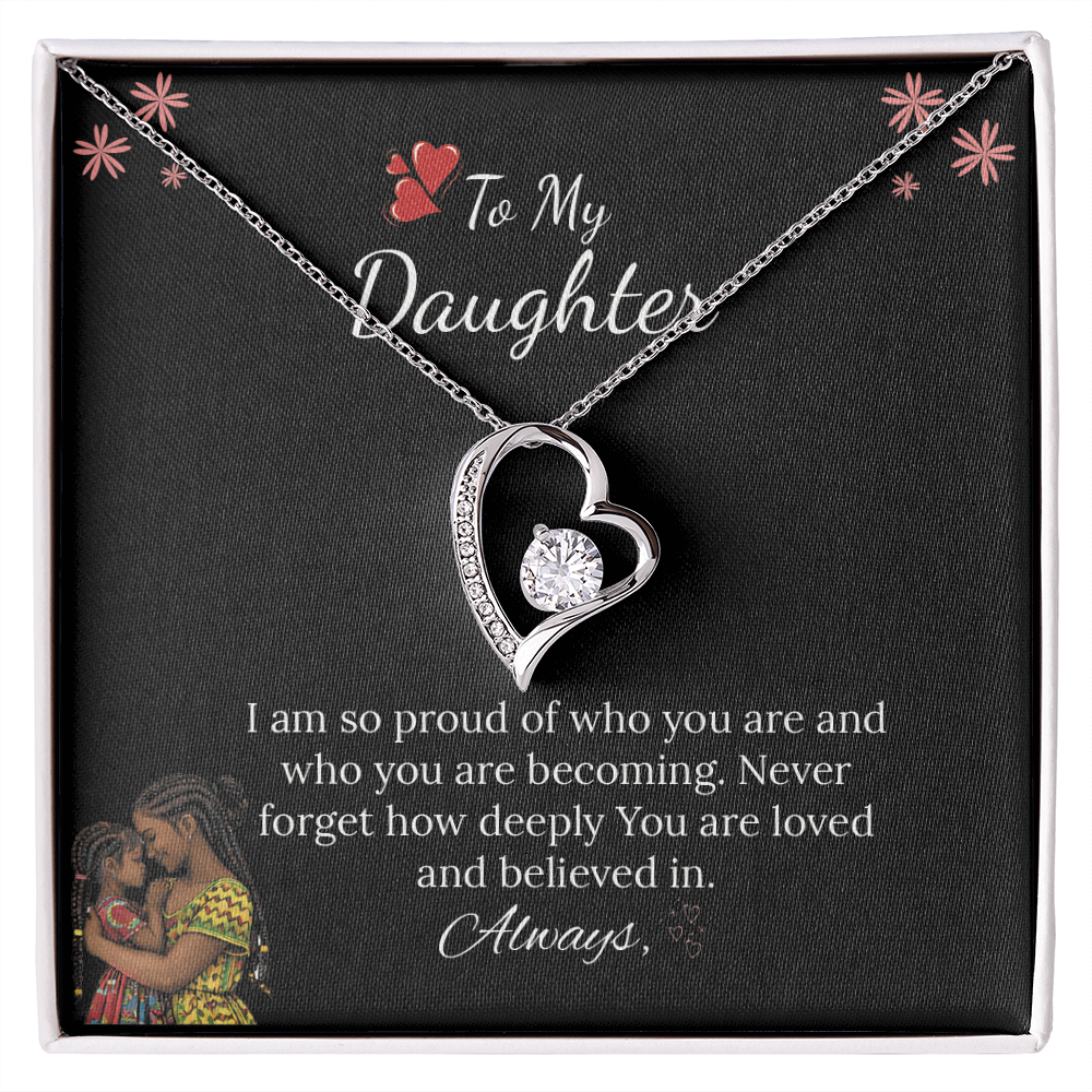 African American - To My Daughter Forever Love Necklace in Luxury and Black & White Standard Box