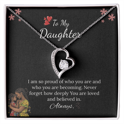 African American - To My Daughter Forever Love Necklace in Luxury and Black & White Standard Box