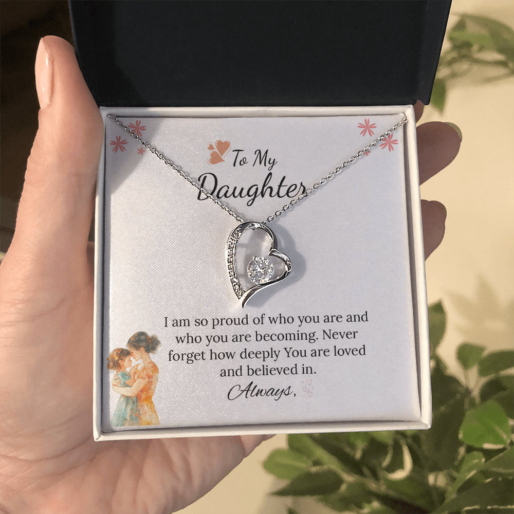 To My Daughter Forever Love Necklace in Luxury and Black & White Standard Box