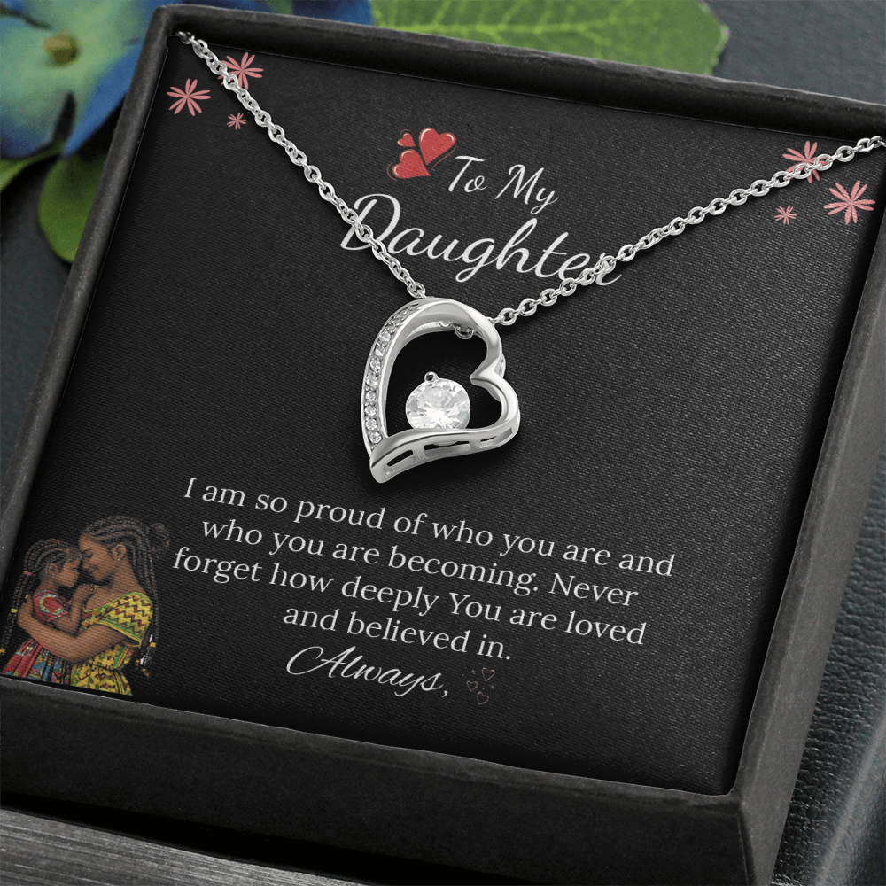 African American - To My Daughter Forever Love Necklace in Luxury and Black & White Standard Box
