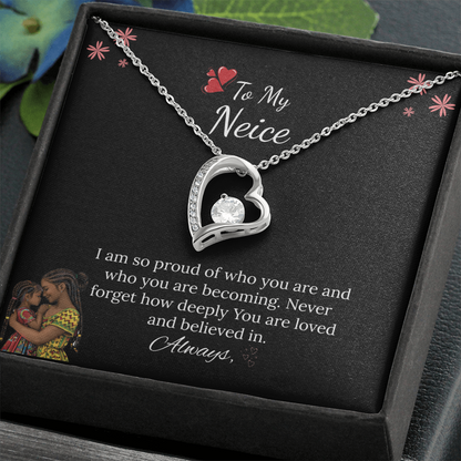 African American - For My Niece Forever Love Necklace in Luxury and Black & White Standard Box