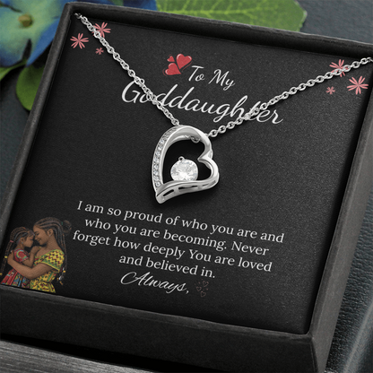 African American - For My Goddaughter Forever Love Necklace in Luxury and Black & White Standard Box