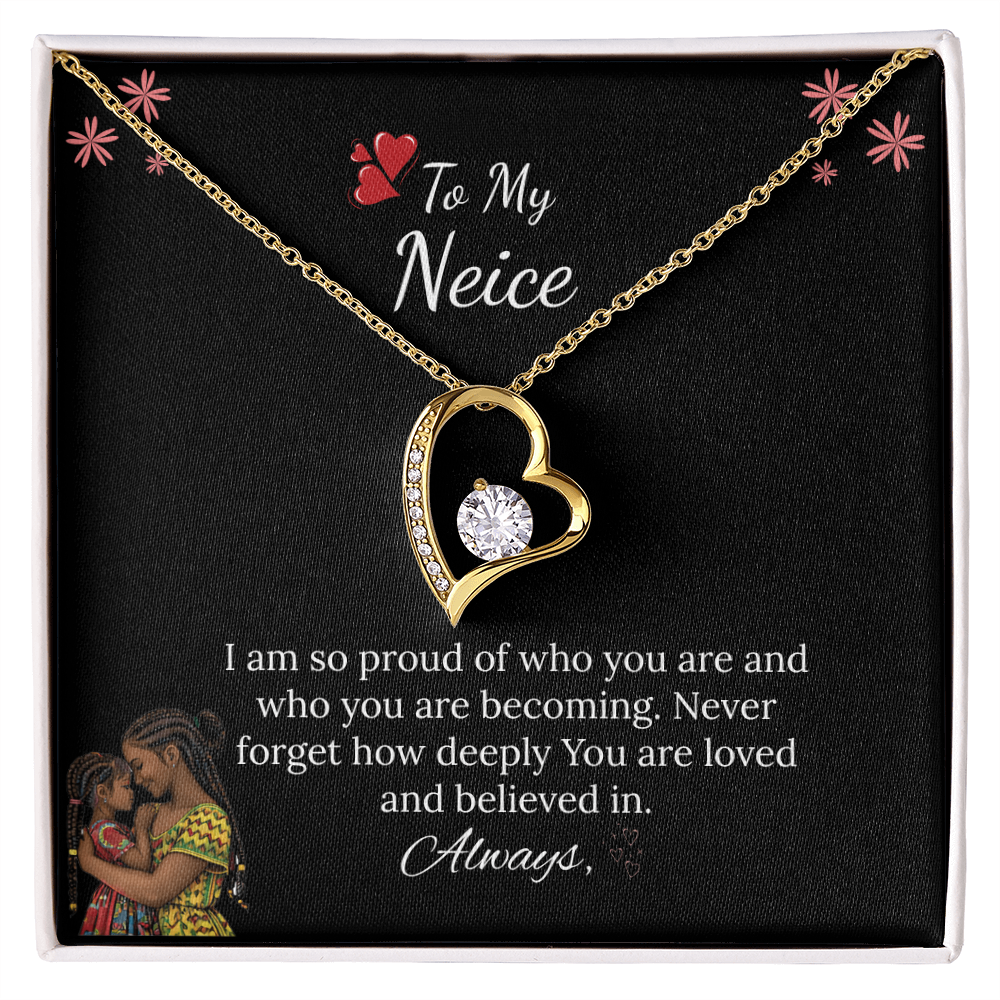 African American - For My Niece Forever Love Necklace in Luxury and Black & White Standard Box