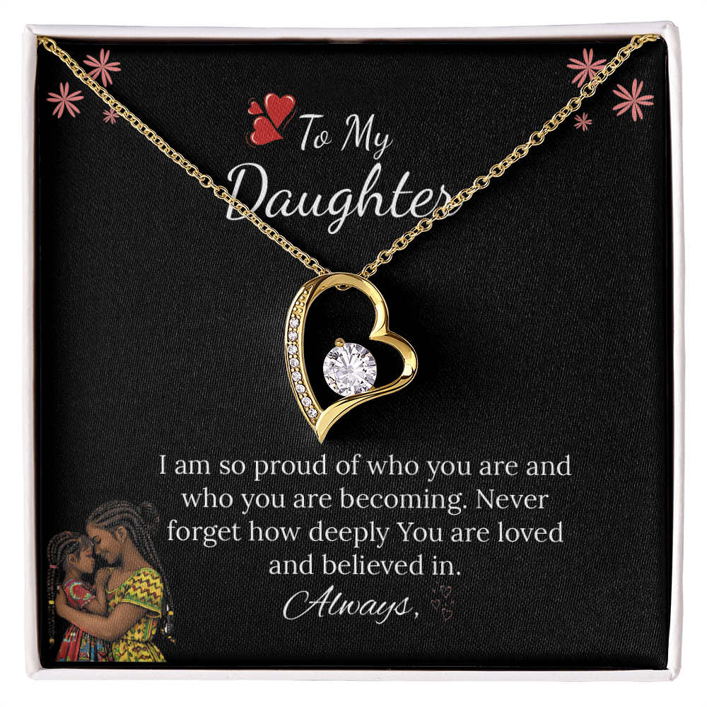 African American - To My Daughter Forever Love Necklace in Luxury and Black & White Standard Box