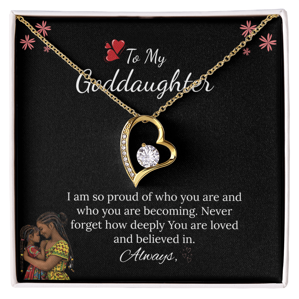 African American - For My Goddaughter Forever Love Necklace in Luxury and Black & White Standard Box