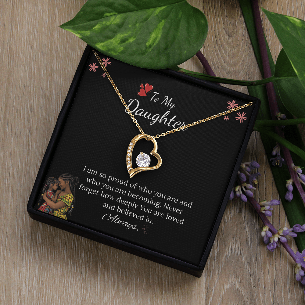 African American - To My Daughter Forever Love Necklace in Luxury and Black & White Standard Box