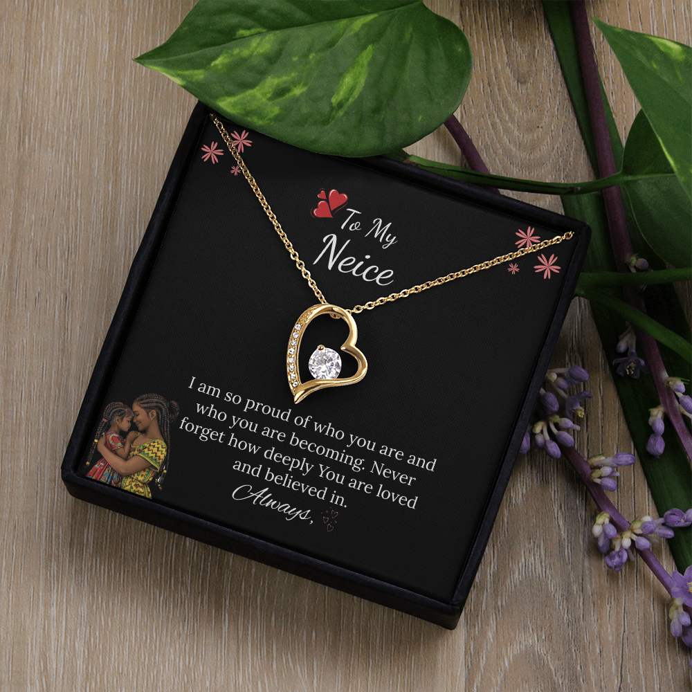 African American - For My Niece Forever Love Necklace in Luxury and Black & White Standard Box