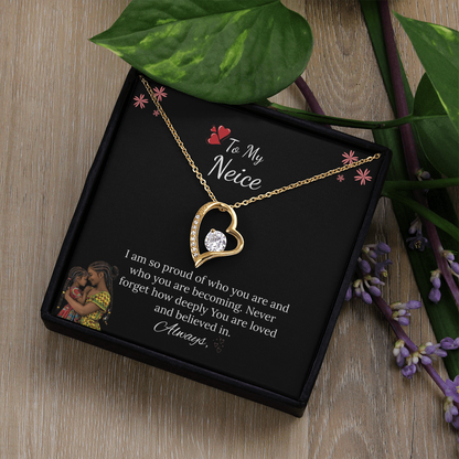 African American - For My Niece Forever Love Necklace in Luxury and Black & White Standard Box
