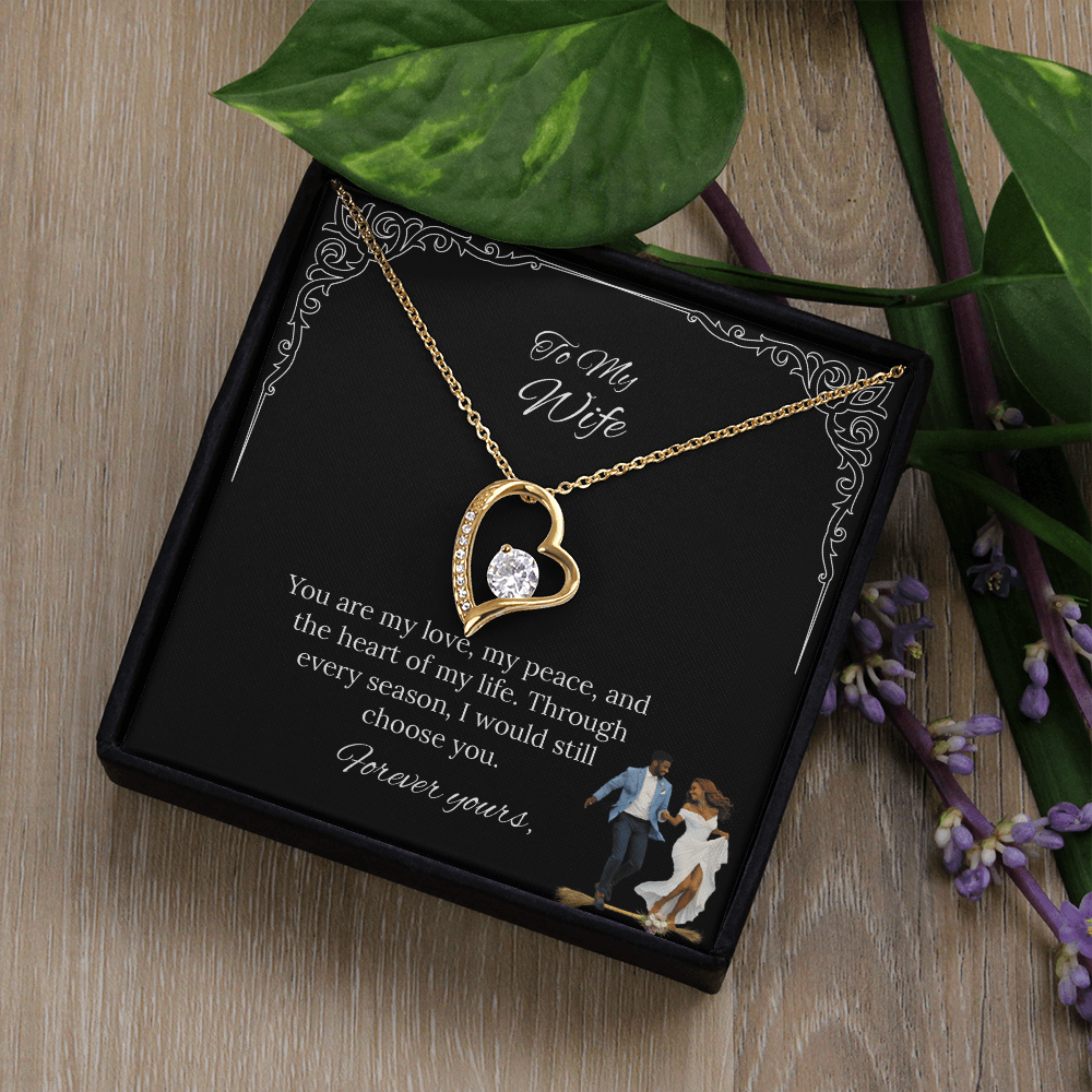 African American - To My Wife Forever Love Necklace in Luxury or Standard Black & White Box