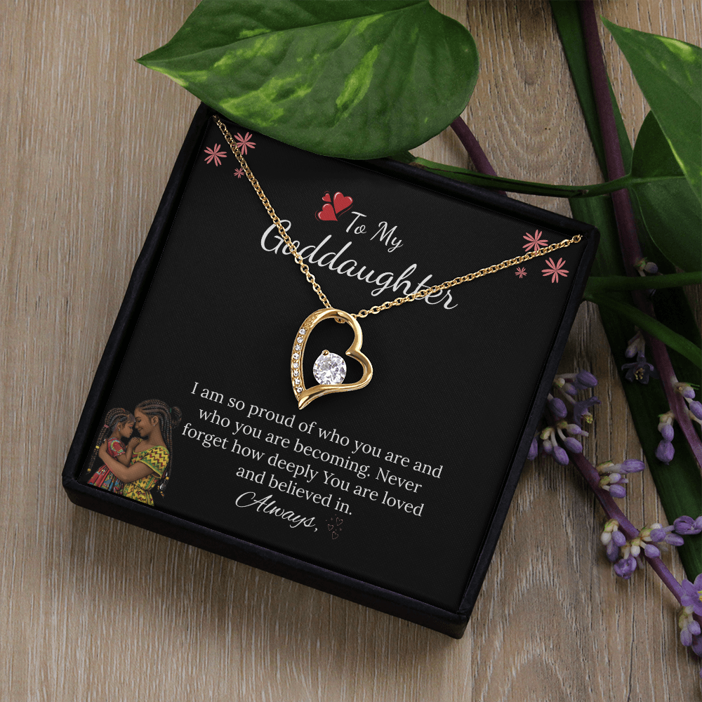 African American - For My Goddaughter Forever Love Necklace in Luxury and Black & White Standard Box
