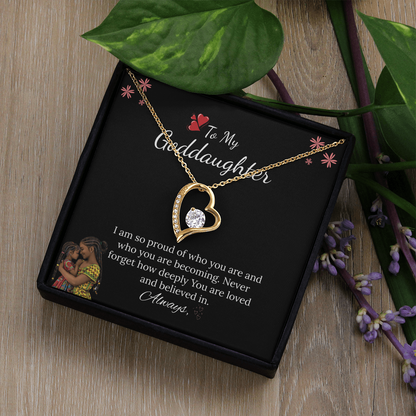 African American - For My Goddaughter Forever Love Necklace in Luxury and Black & White Standard Box
