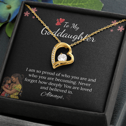 African American - For My Goddaughter Forever Love Necklace in Luxury and Black & White Standard Box