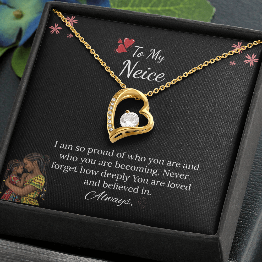 African American - For My Niece Forever Love Necklace in Luxury and Black & White Standard Box