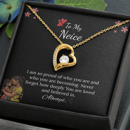 African American - For My Niece Forever Love Necklace in Luxury and Black & White Standard Box