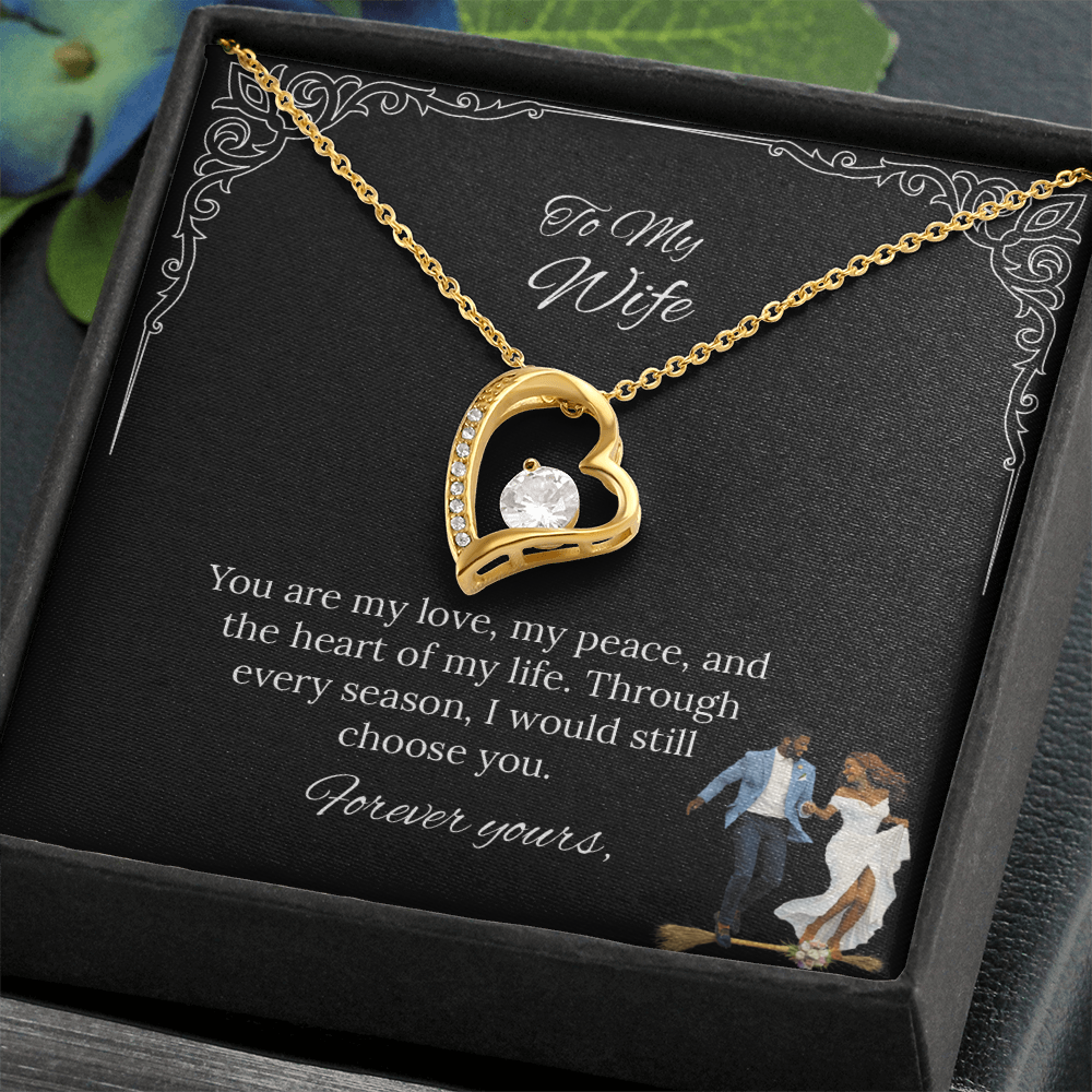 African American - To My Wife Forever Love Necklace in Luxury or Standard Black & White Box