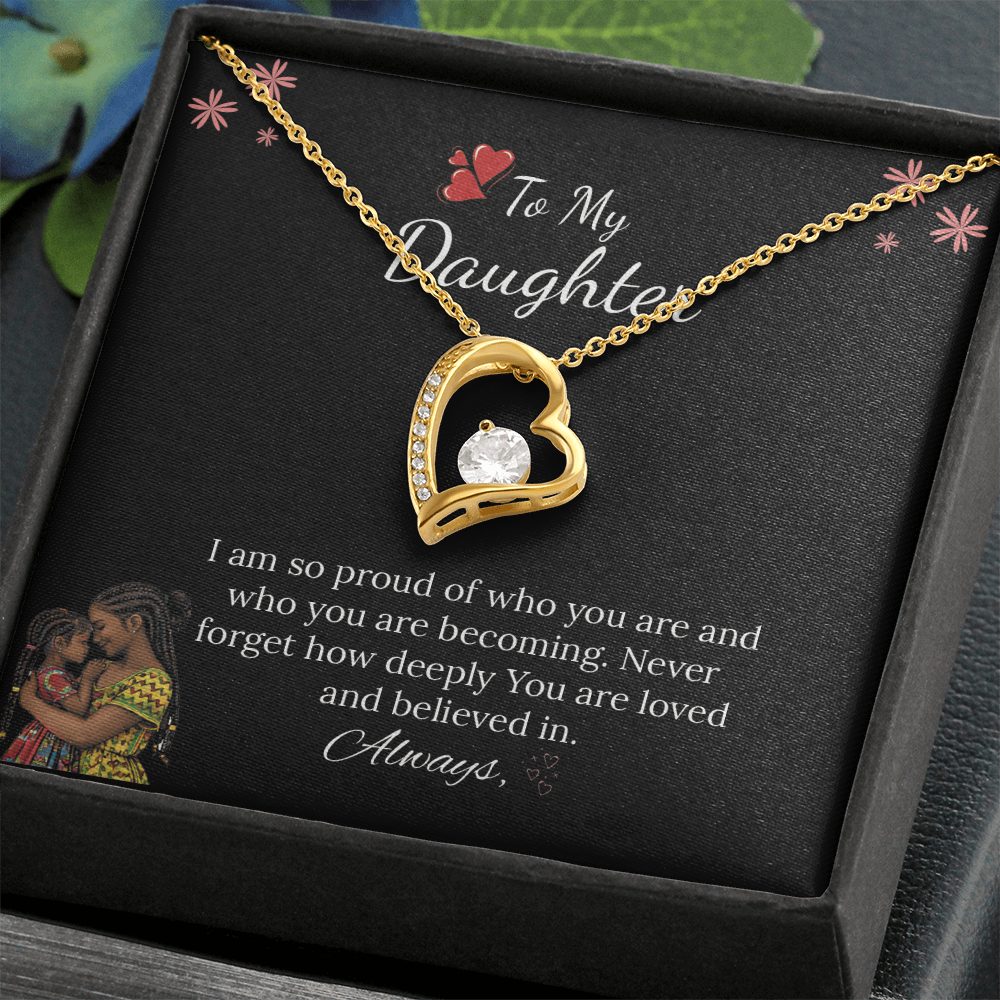 African American - To My Daughter Forever Love Necklace in Luxury and Black & White Standard Box