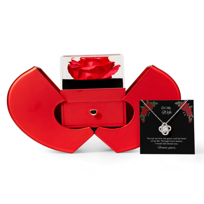For My Love Eternal Love Knot Necklace in Luxury Red Heart Rose Box