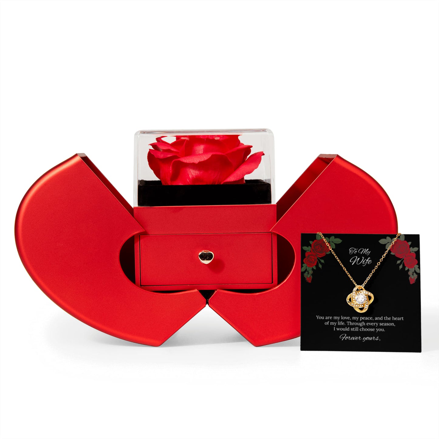 For My Love Eternal Love Knot Necklace in Luxury Red Heart Rose Box