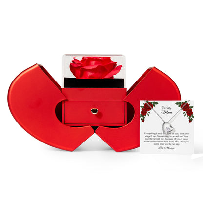 For My Mom Forever Love Necklace in Luxury Red Heart Rose Box