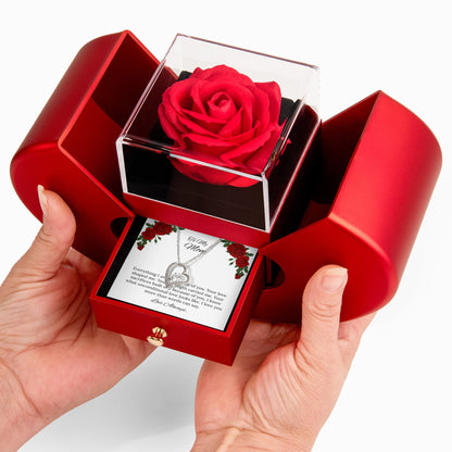 For My Mom Forever Love Necklace in Luxury Red Heart Rose Box