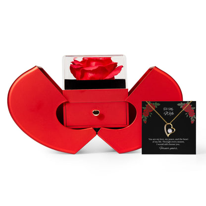 Forever Love Necklace in Luxury Red Heart Rose Box