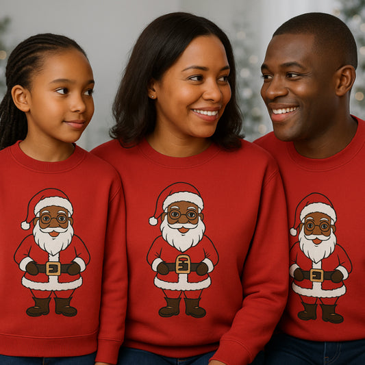 Black Santa Unisex Christmas Sweatshirt for Entire Family  - Adult