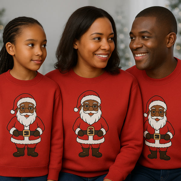 Black Santa Unisex Christmas Sweatshirt for Entire Family  - Adult