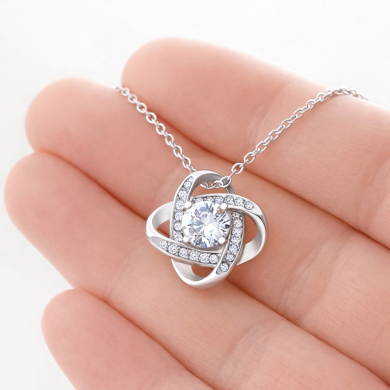 For My Love Eternal Love Knot Necklace in Luxury Red Heart Rose Box