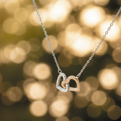 African American - To My Girlfriend Interlocking Hearts Necklace in Luxury or Standard Black & White Box